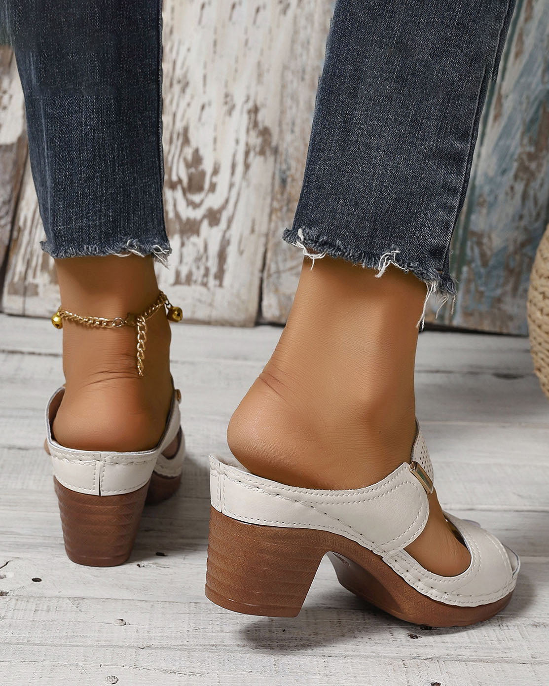 Thick high heel lightweight hollow slip-on sandals