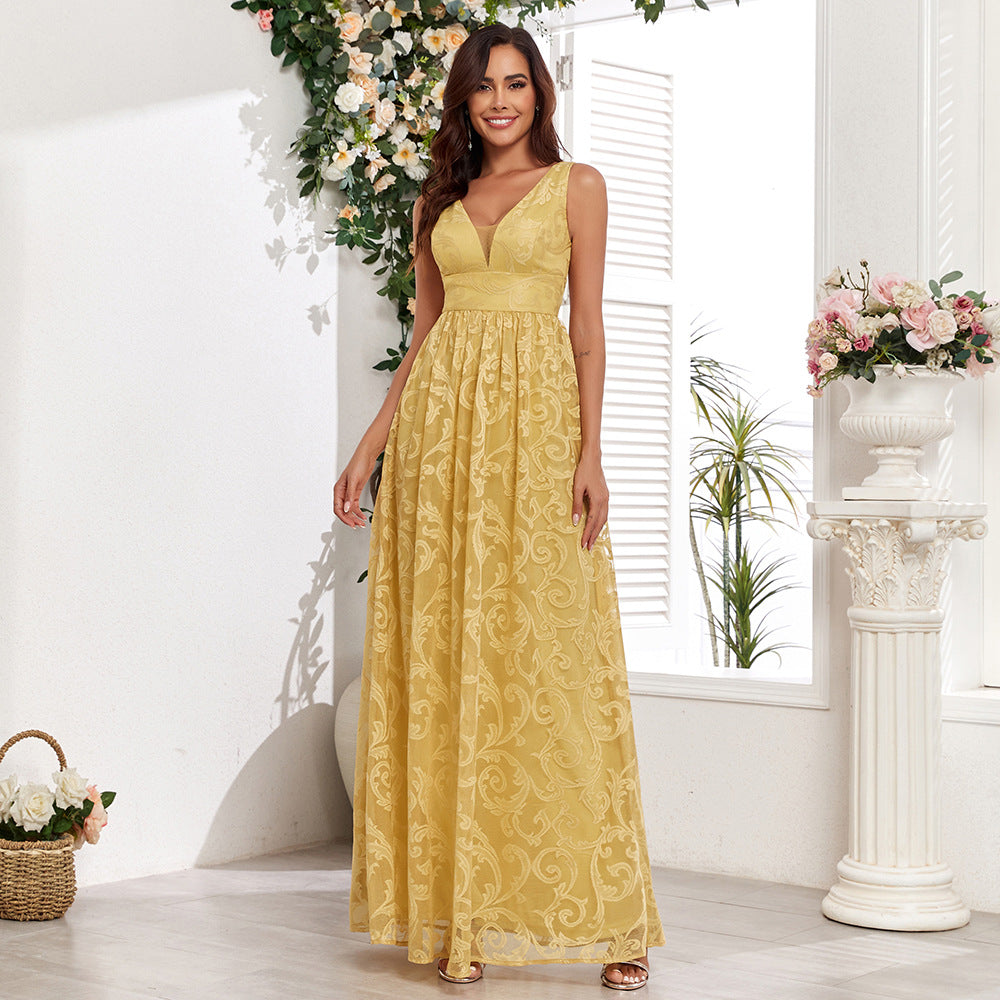 Lace Double V-Neck Sleeveless A-Line Maxi Dress - View 4
