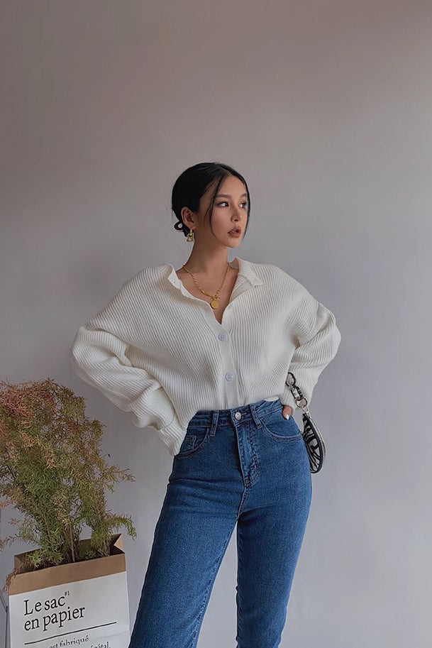 Rib-Knit Drop Sleeve Cardigan for Effortless Style and Comfort