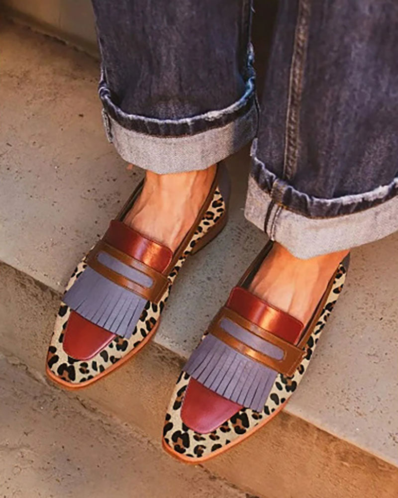 Vintage Leopard Tassel Mary Jane Loafers