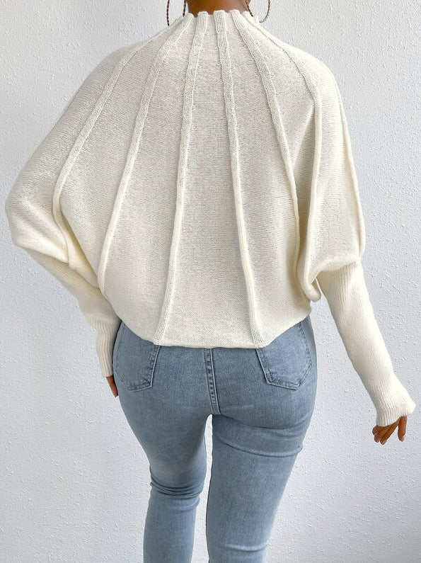 White Bat Sleeve Turtleneck Pullover Sweater for Chic Style