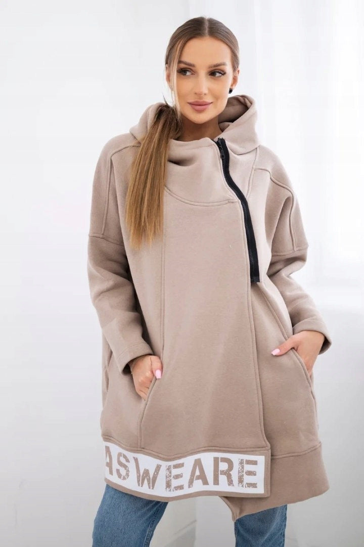 Diagonal Zipper Hooded Fleece Jacket for Stylish Comfort