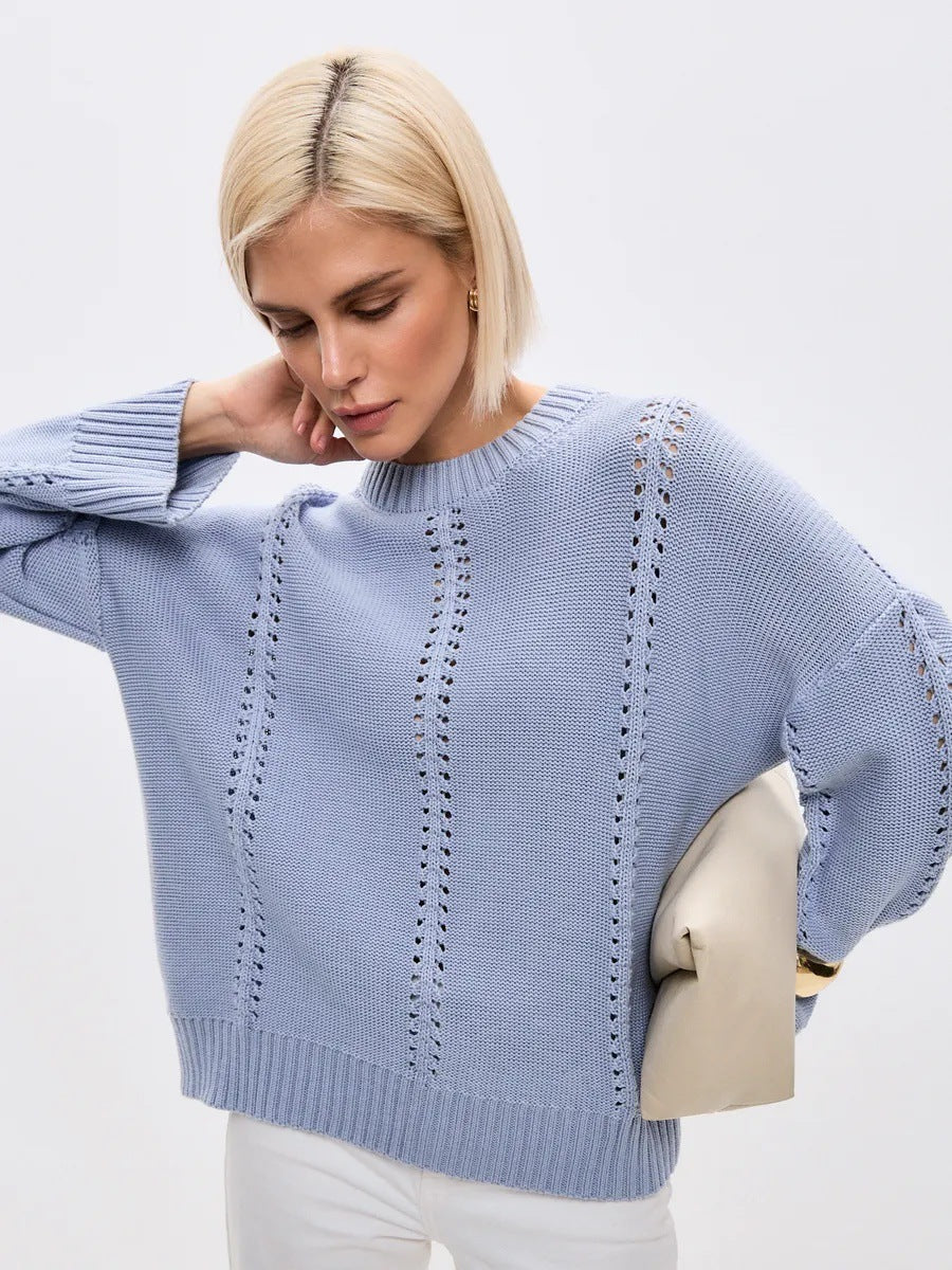 Hollow Knit Crewneck Sweater for Effortless Style and Comfort
