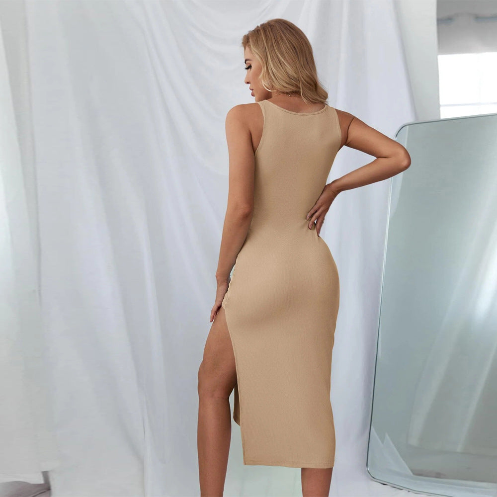 Ribbed Cutout Sleeveless Bodycon Midi Dress