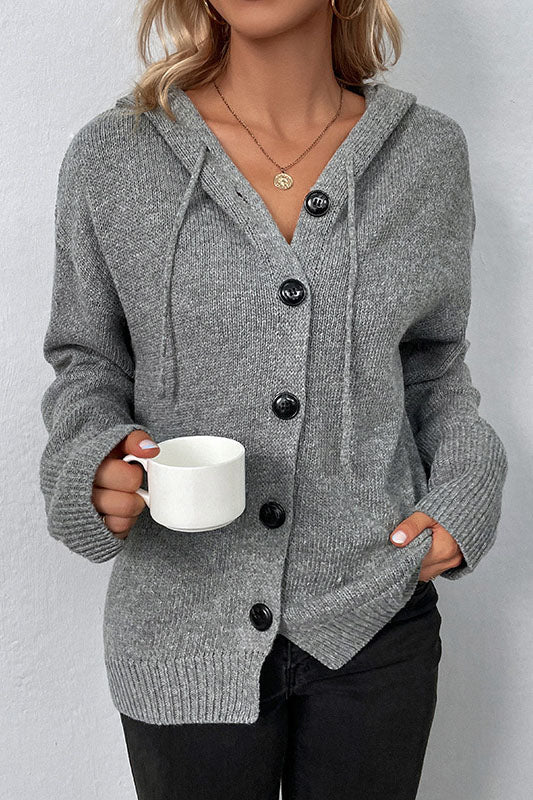 ShoptheCIC Hooded Knitted Cardigan with Drawstring Closure