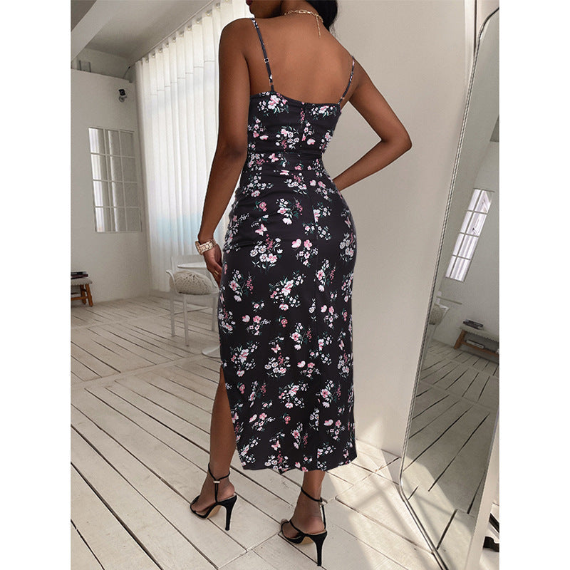 Floral Print Sweetheart Ruched Midi Dress