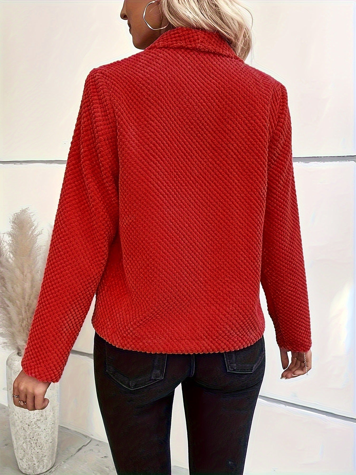 Waffle Knit Long Sleeve Cropped Jacket for Effortless Style