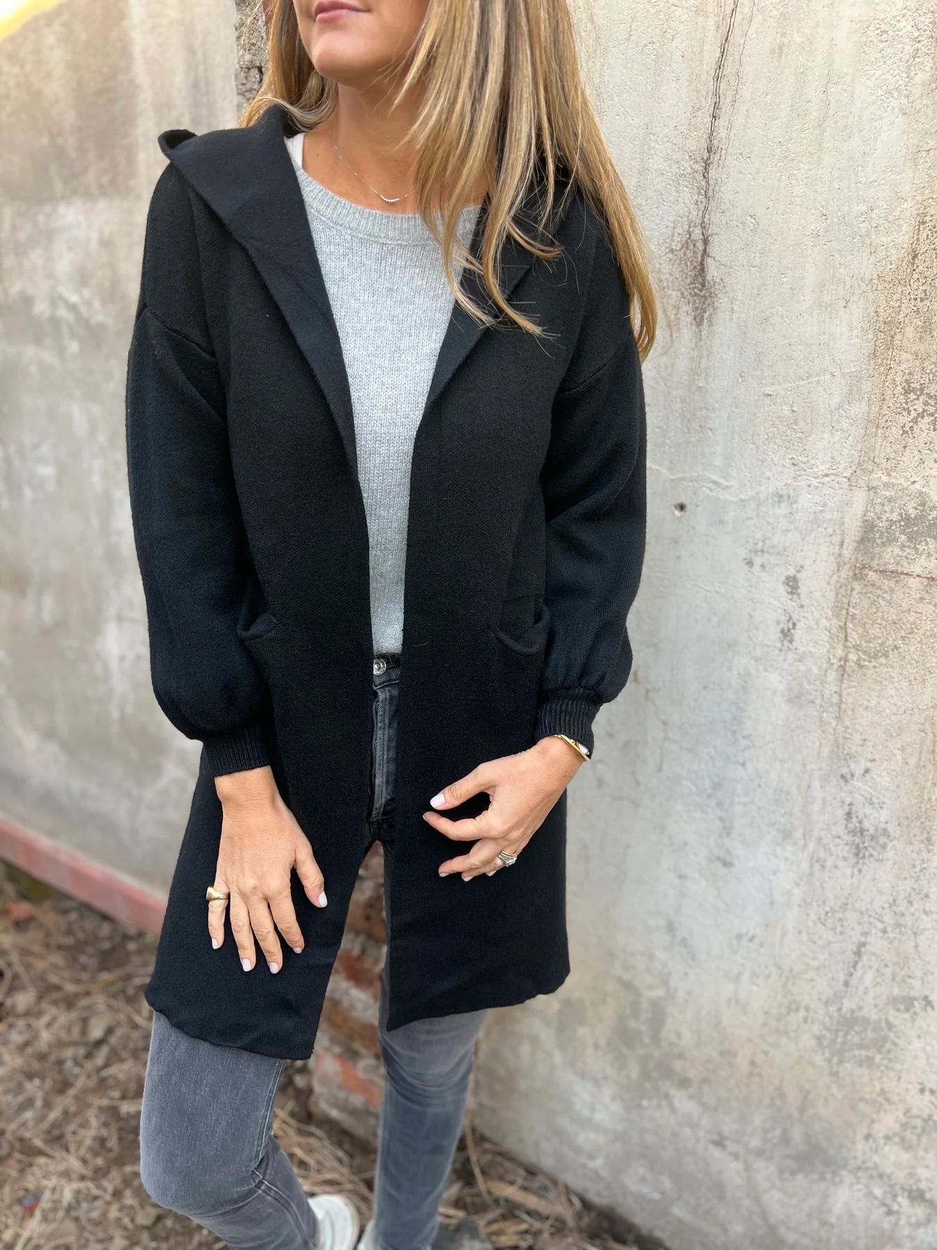 ShoptheCIC Mid-Length Woolen Hooded Jacket with Pockets