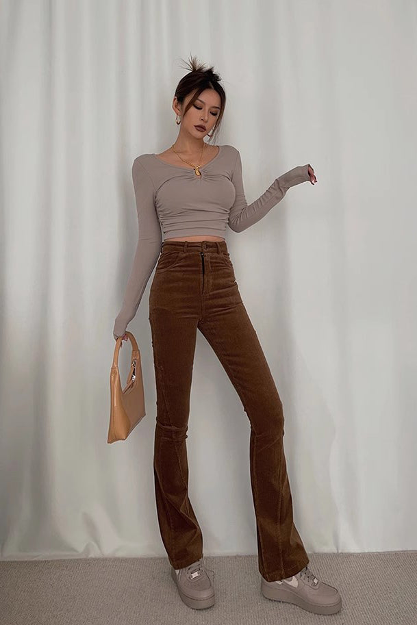 Nature High Waist Slant Pocket Flared Leg Pants