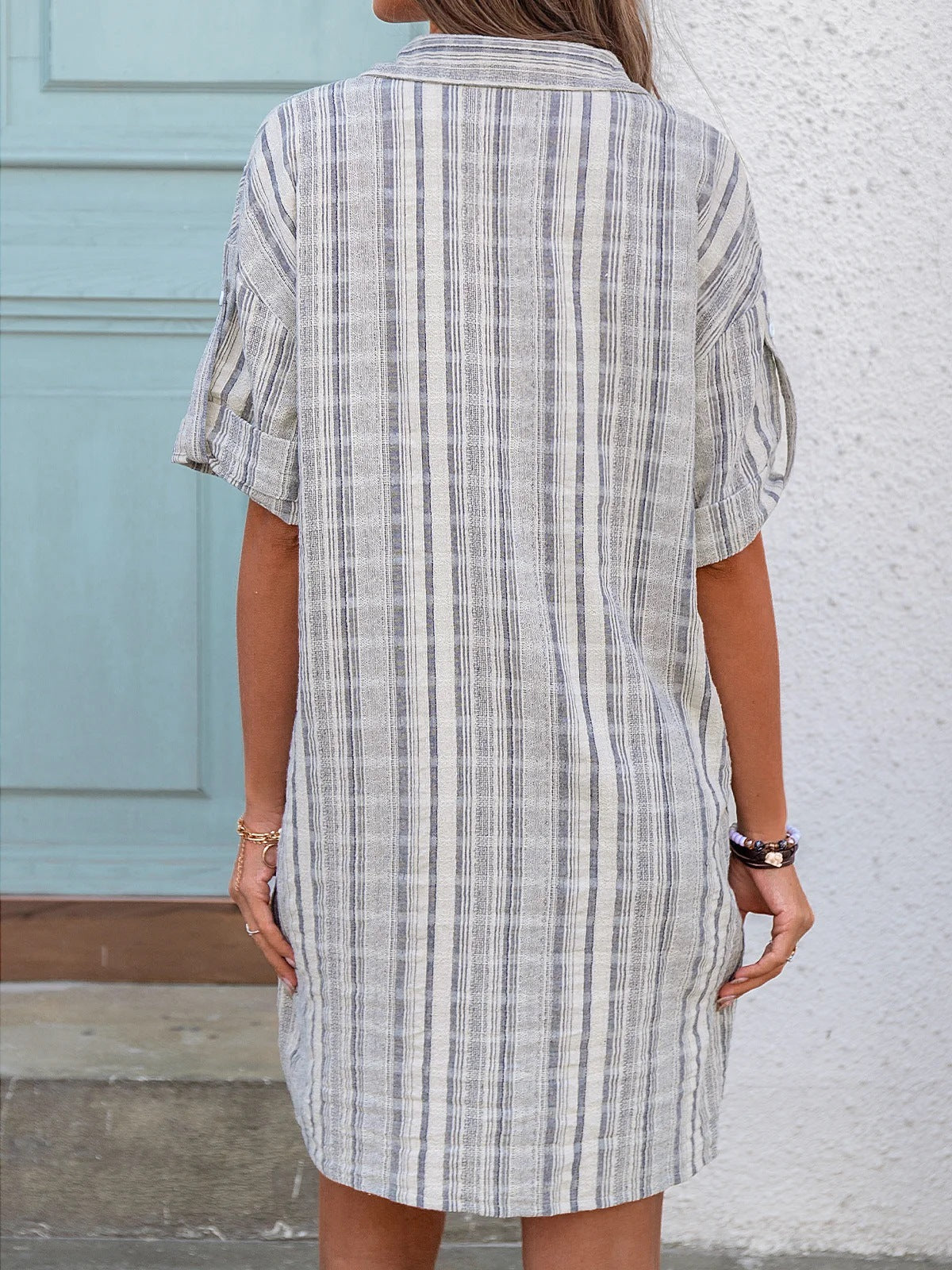 Donda Cotton Pocketed Plaid Puff Sleeve Dress - Fashionpara