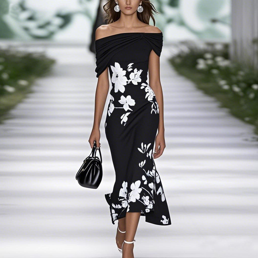 Floral Off Shoulder Mermaid Midi Dress