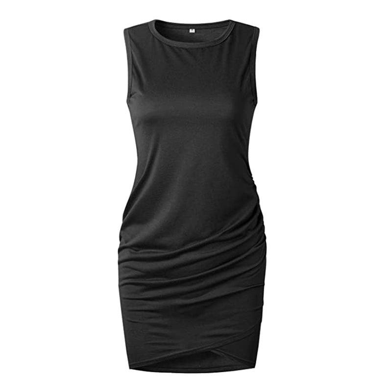 Round Neck Ruched Sleeveless Bodycon Mini Dress 20