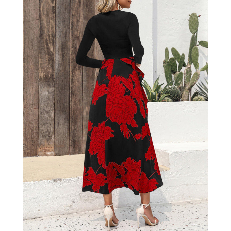 Mock Neck Long Sleeve Floral Skirt Midi Dress 4