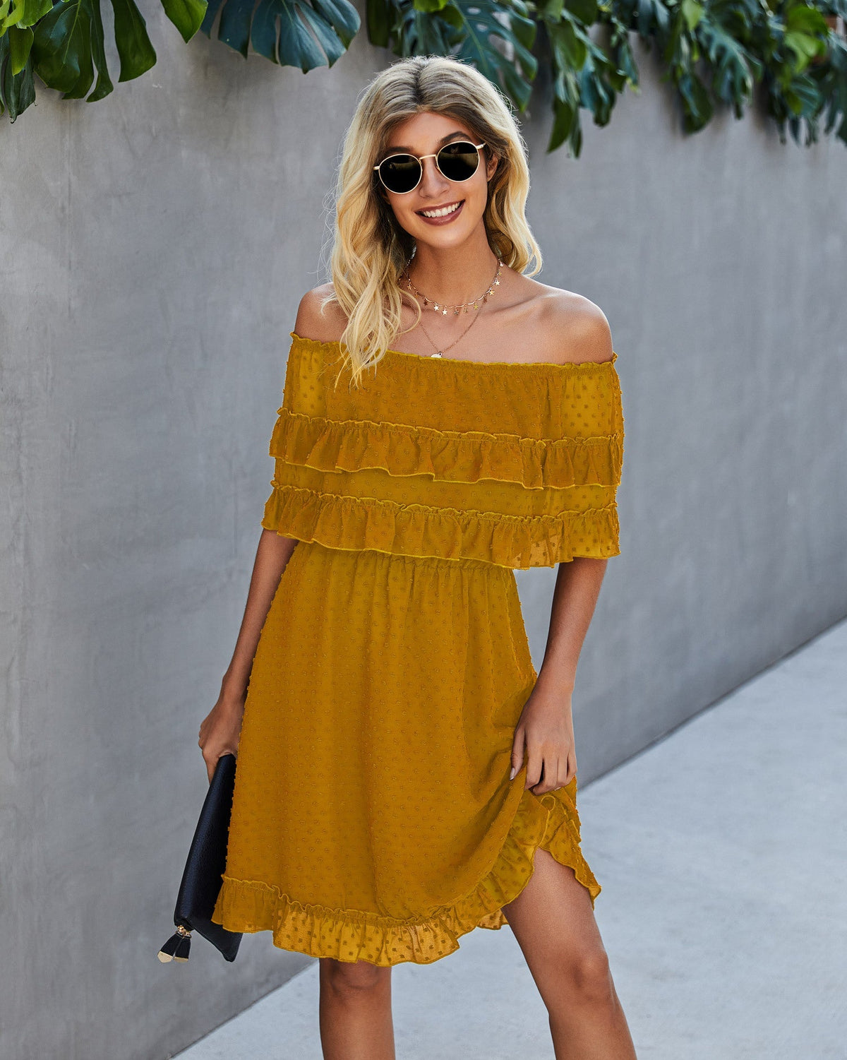 Swiss Dot Off Shoulder Ruffle Mini Dress
