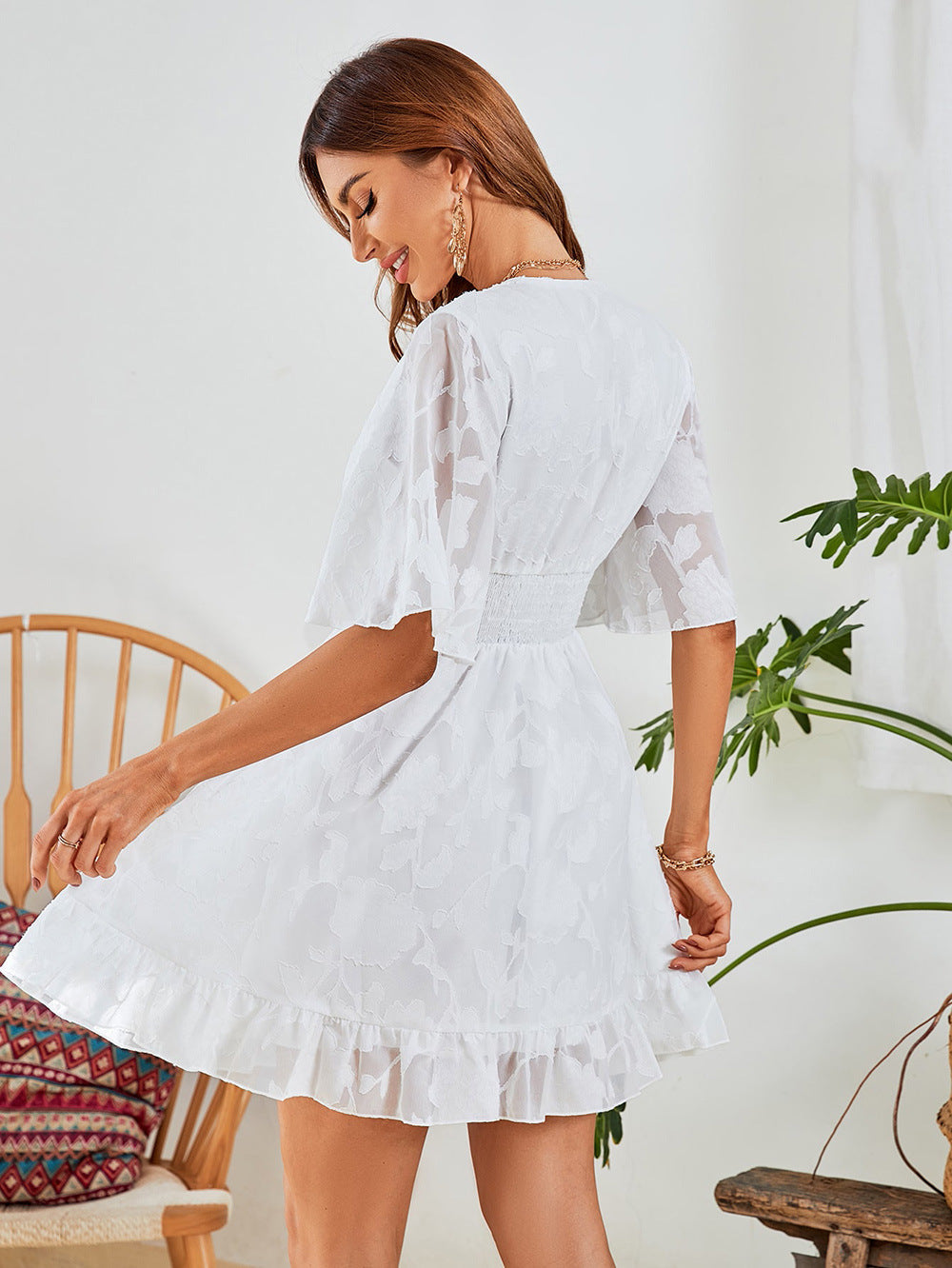 Morgana Cotton Eyelet Button Down Dress - Off White