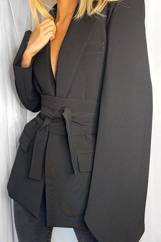 Belted Solid Color Tunic Jacket for Effortless Style