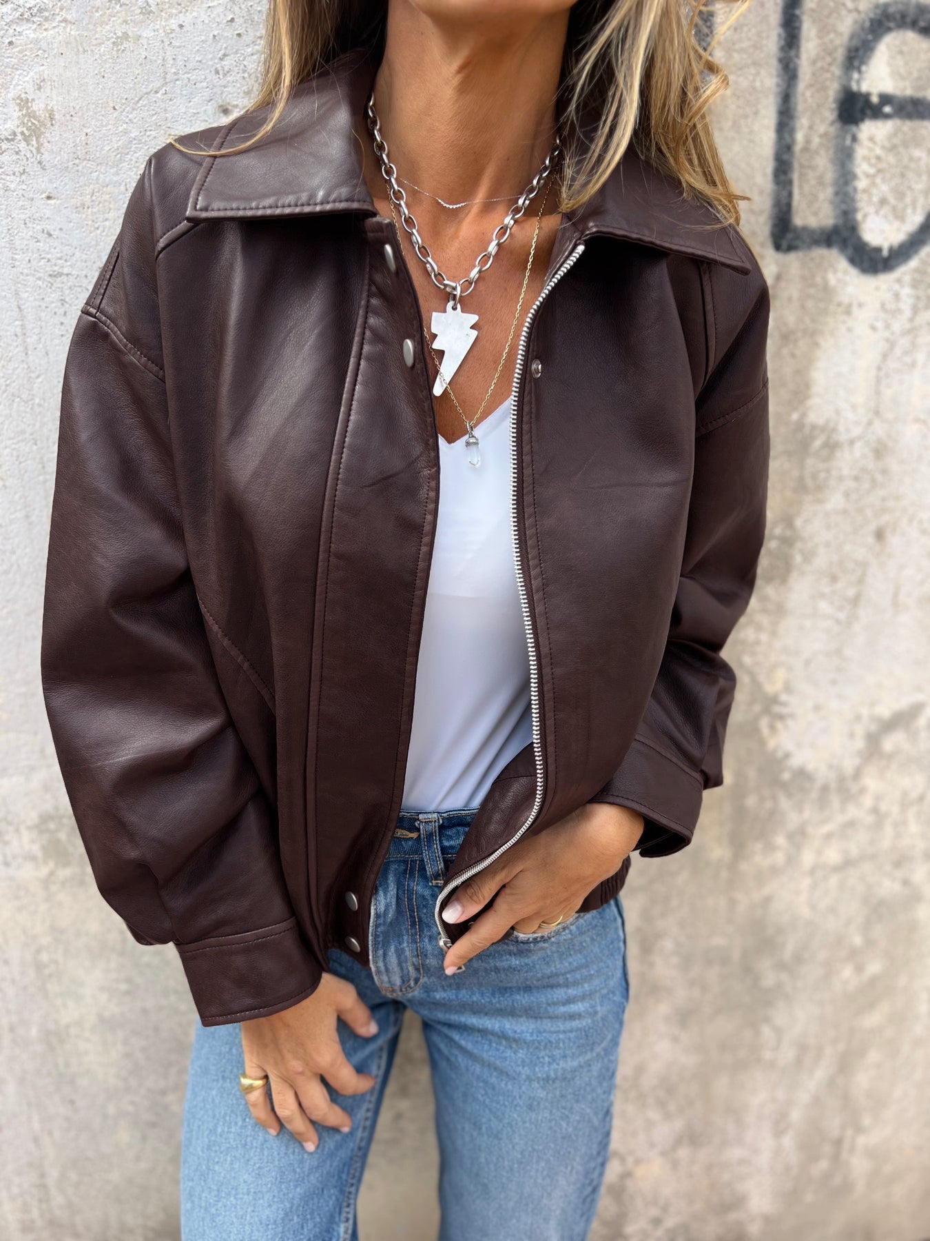 Retro Loose PU Motorcycle Bomber Jacket for Stylish Riders