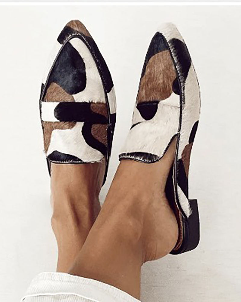 Pointed Toe Low Heel Multicolor Faux Fur Mules