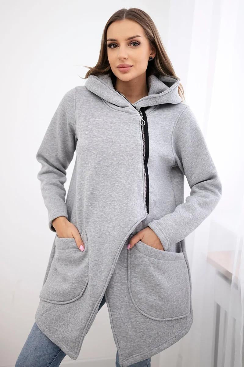 Asymmetric Zip-Up Mid-Length Fleece Sweatshirt Jacket