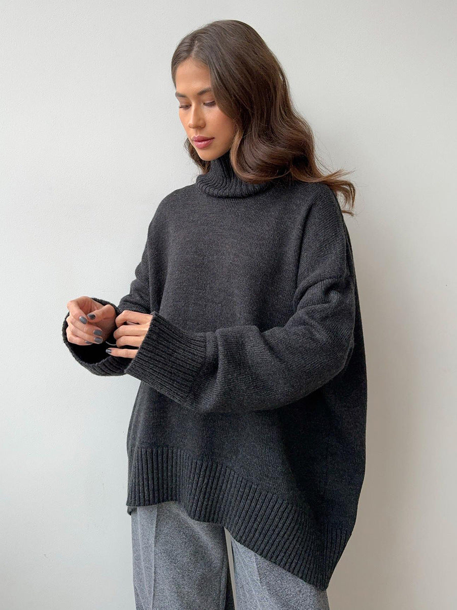 Cozy Solid Color Turtleneck Knitted Pullover Sweater