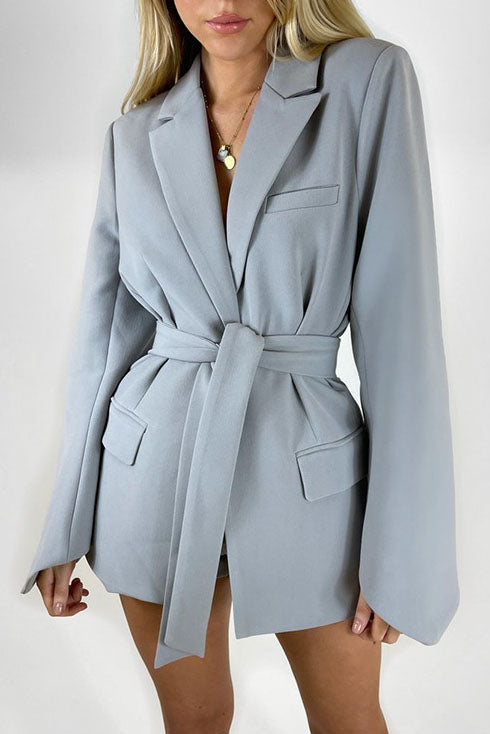 Belted Solid Color Tunic Jacket for Effortless Style