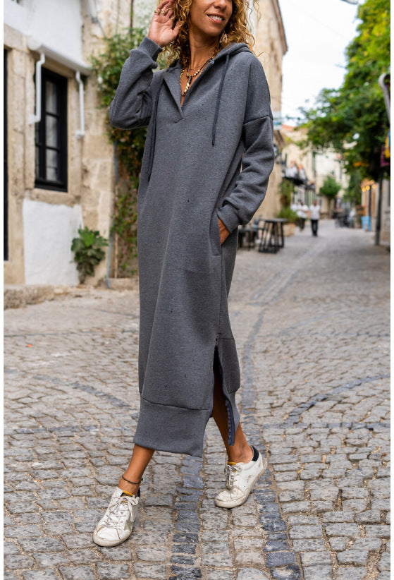 ShoptheCIC Knitted Hooded Fleece Long Sweater Dress
