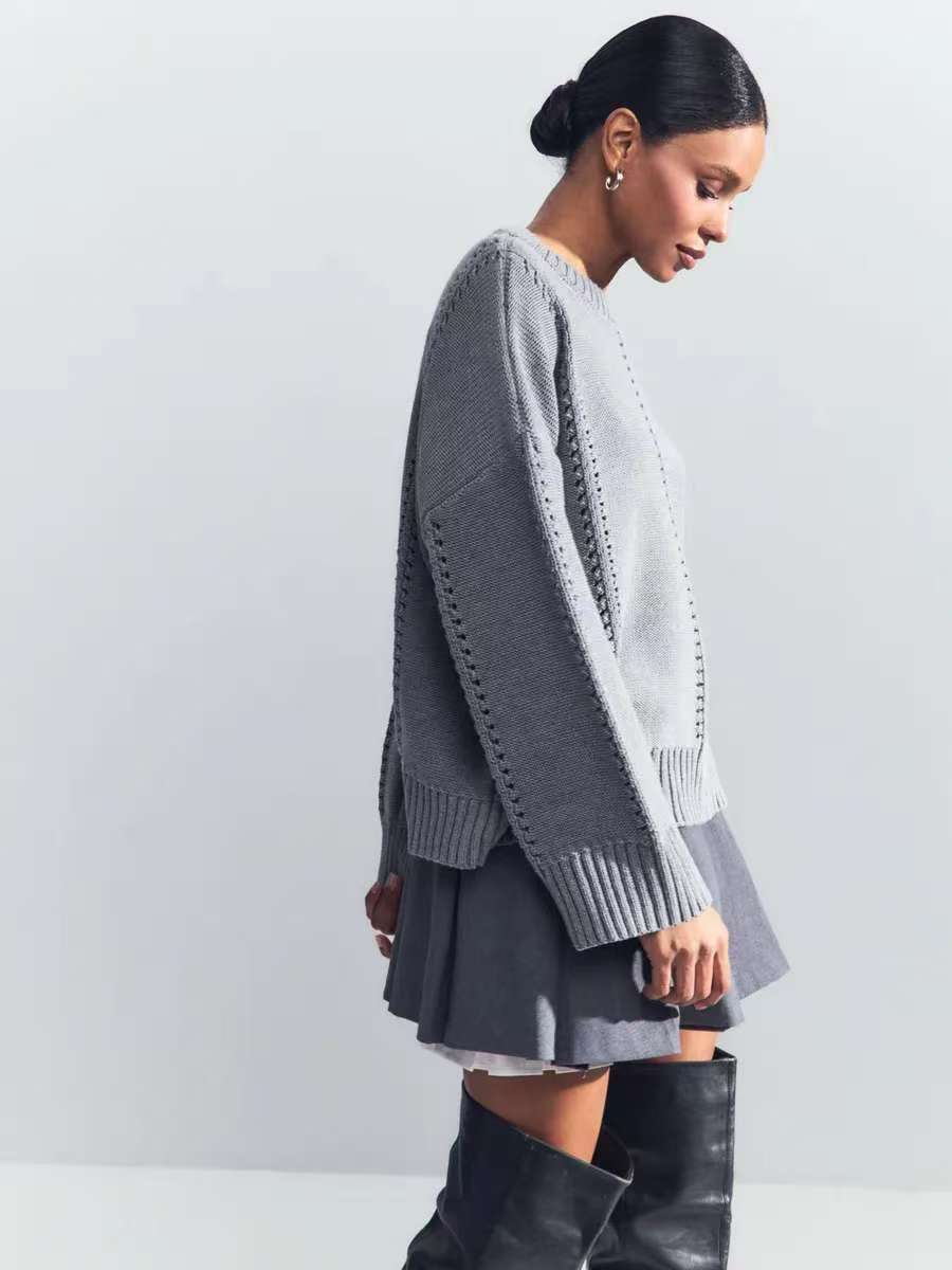 Hollow Knit Crewneck Sweater for Effortless Style and Comfort