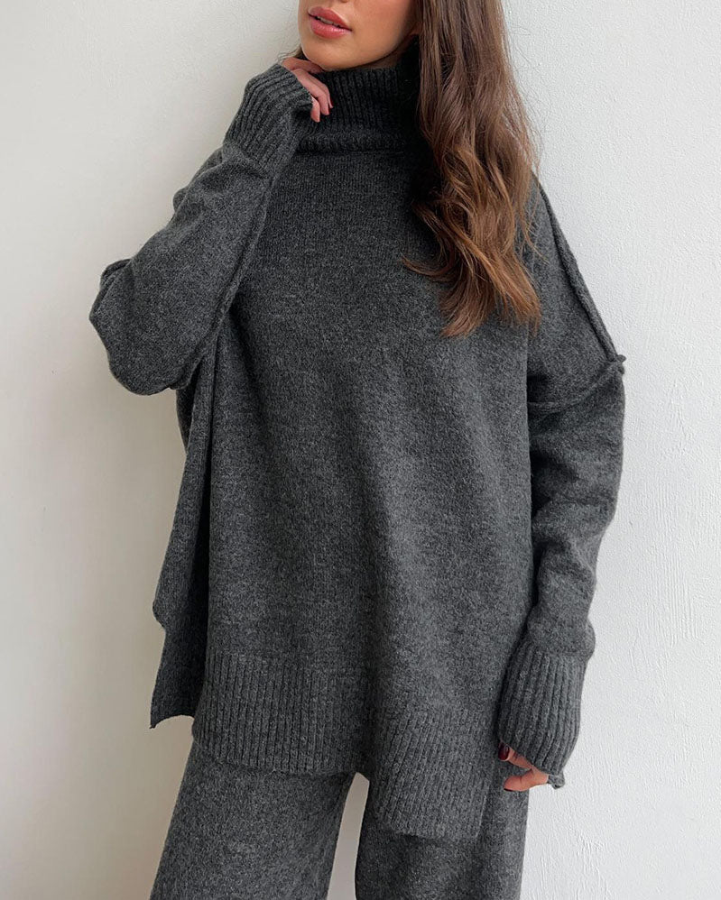 Chic Slouchy Turtleneck Sweater and Pants Suit Set