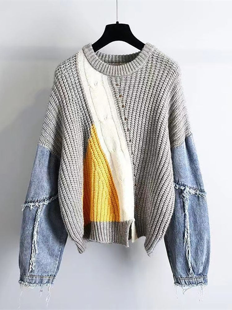 Knitted Color Block Turtleneck Modern Long Sleeve Sweater 4