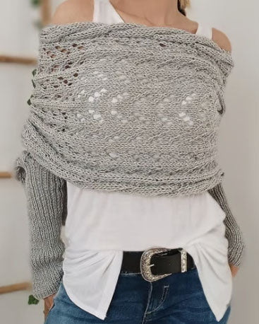 Hollow Long Sleeve Knitted Shawl Sweater for Stylish Comfort