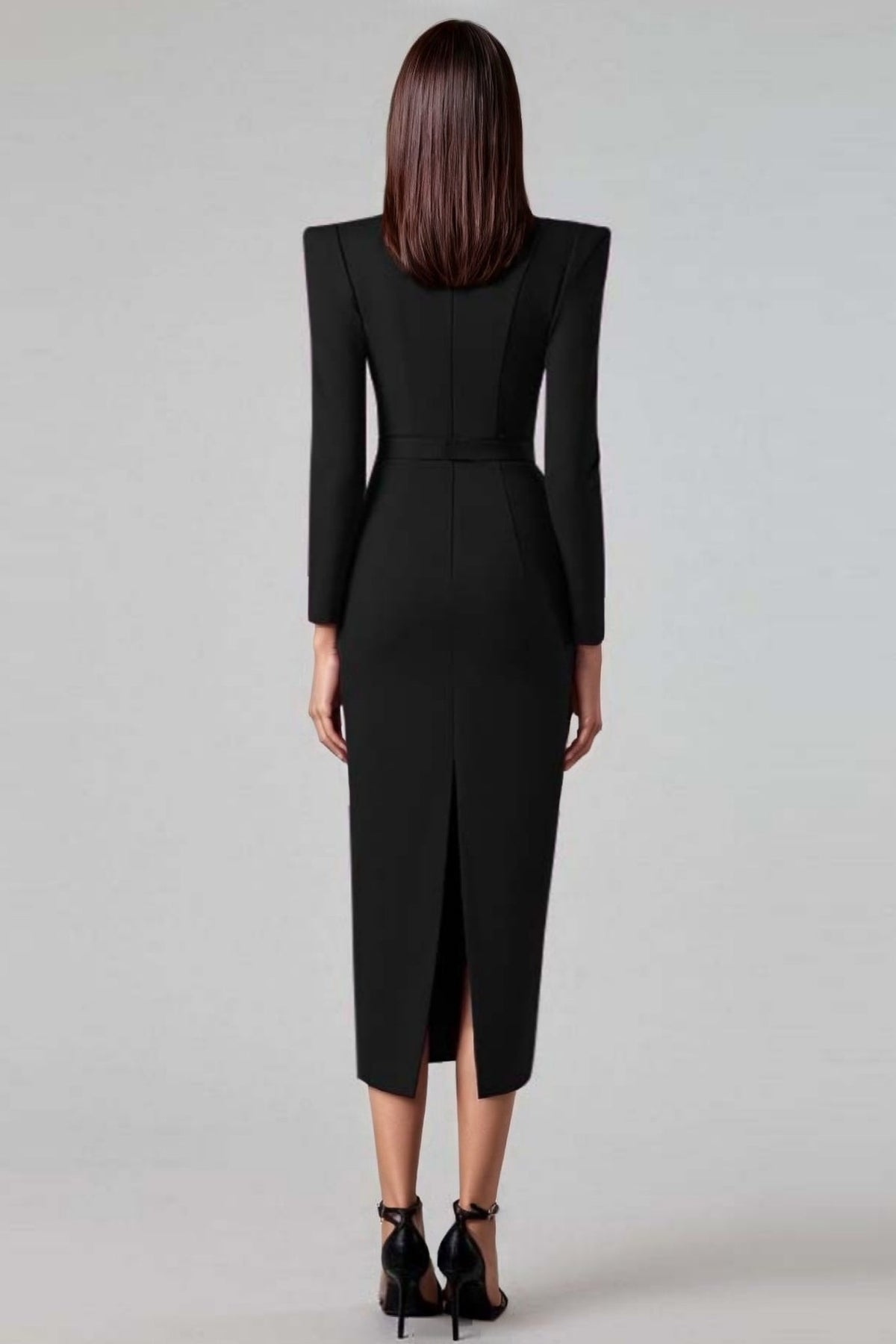 Structured Shoulder Sweetheart Cut Out Long Sleeve Midi Dress - View 3
