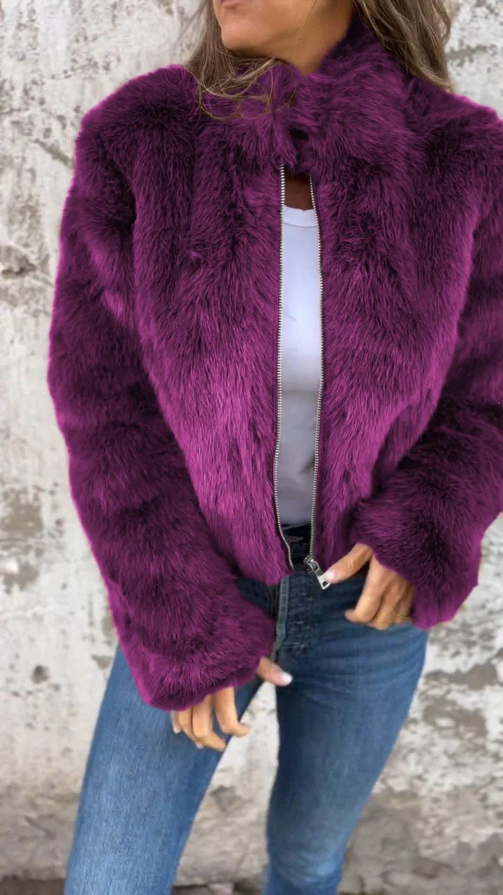 Chic Faux Fur Turtleneck Blazer for Effortless Elegance