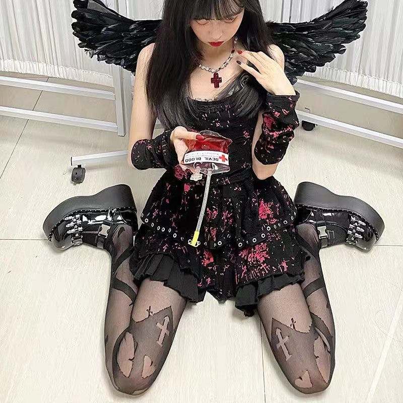 Red Cross Heart Pendant Baroque Pearl Necklace Red Halloween