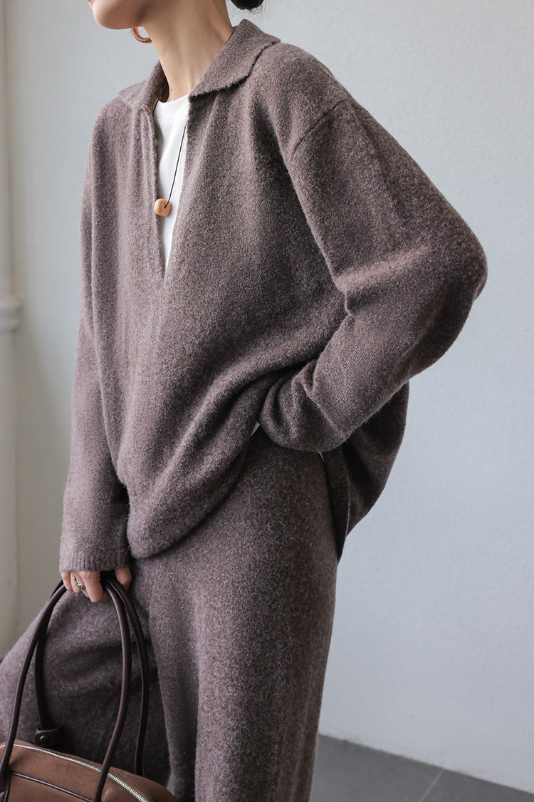 ShoptheCIC Thickened V-Neck Knitted Sweater and Pants Set