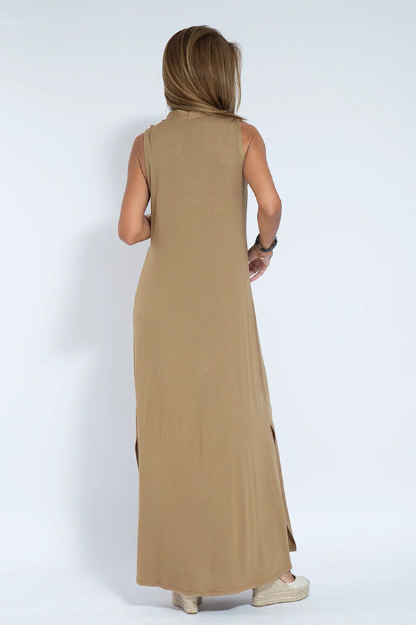 Sleeveless V-neck Elegant Long Dress with Matching Cardigan