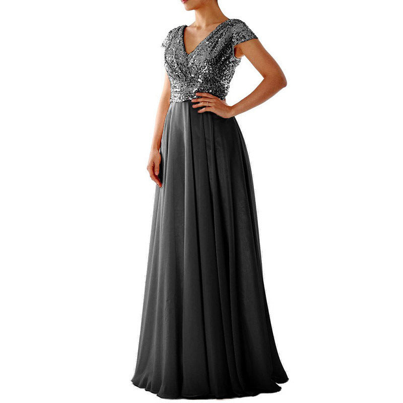 V Neck Long Formal Dress with Sequins - Fashionpara