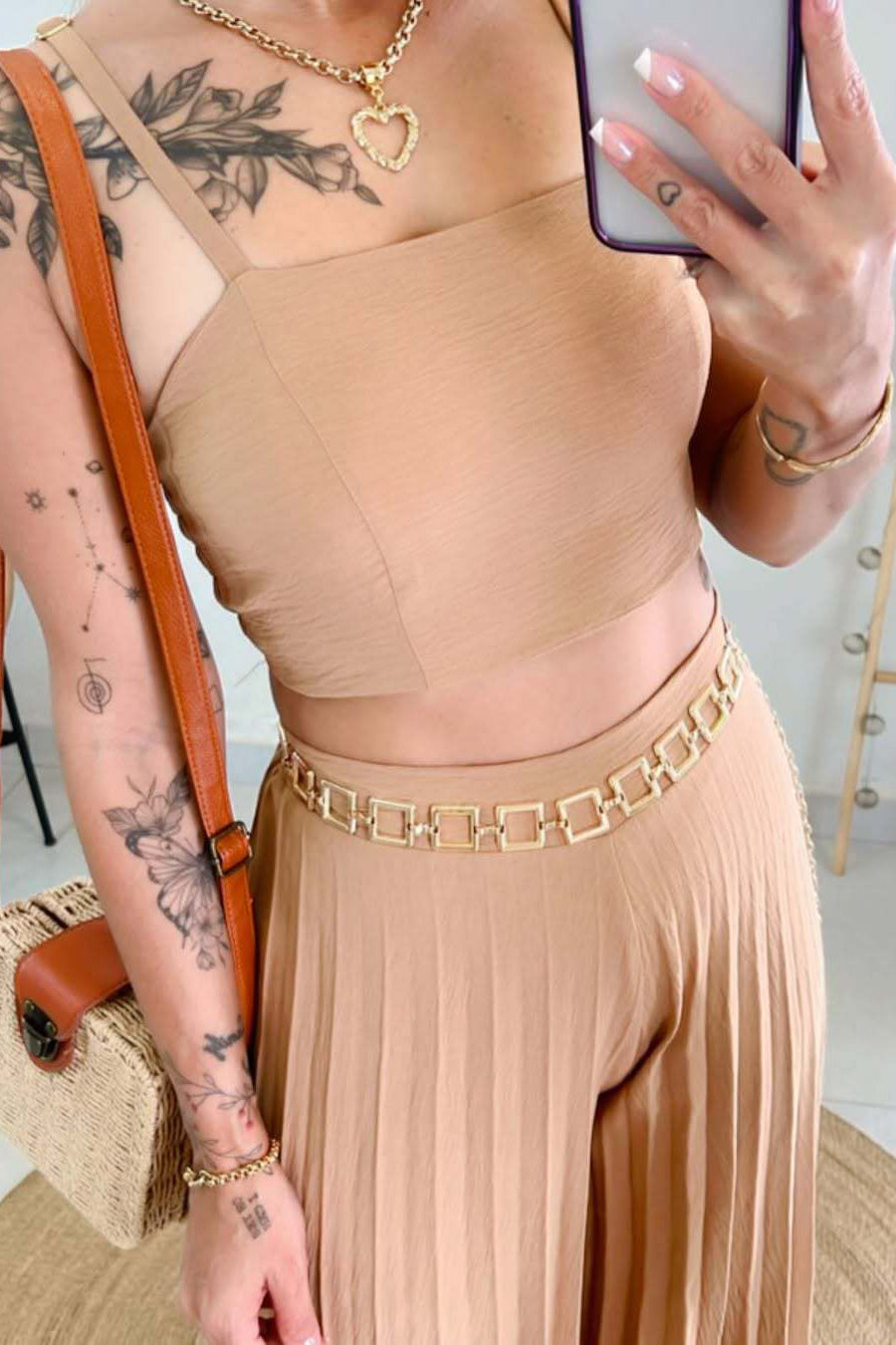 Camisole top and pleated wide-leg pants two-piece set