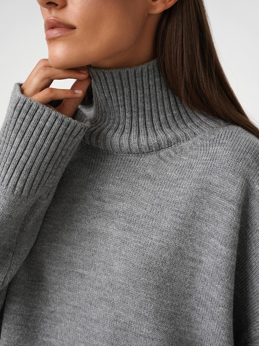 Cozy Solid Color Turtleneck Knitted Pullover Sweater