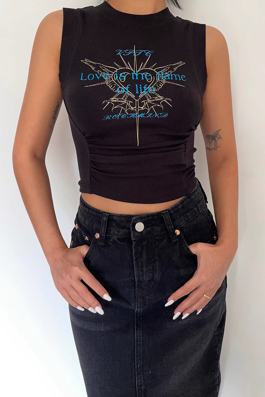 Sleeveless Letter Print Crop Tank Top Shirt