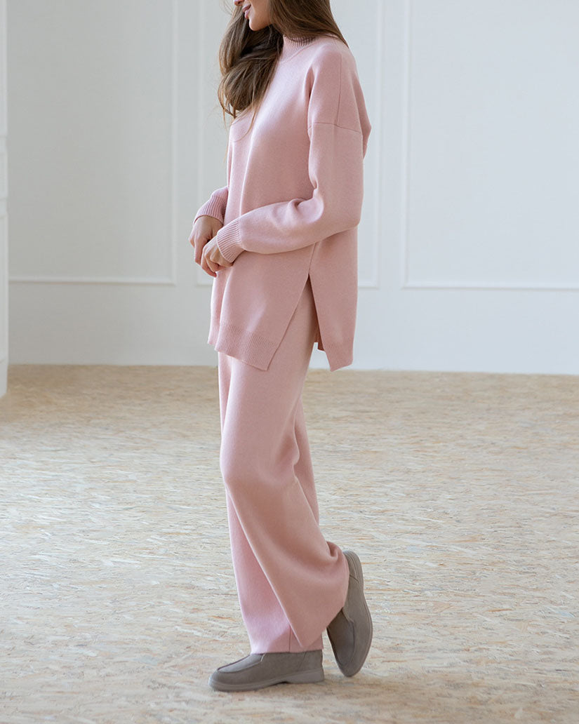 Chic Solid Color Knitted Turtleneck Sweater Set for Fall