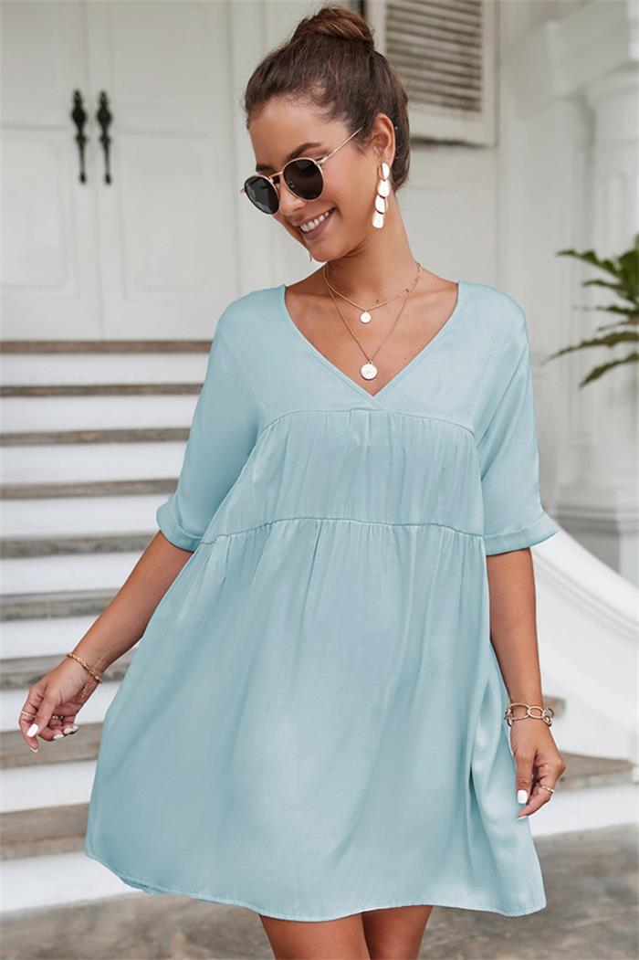 Nina Cotton Blend Pocketed Puff Sleeve Dress - Fashionpara