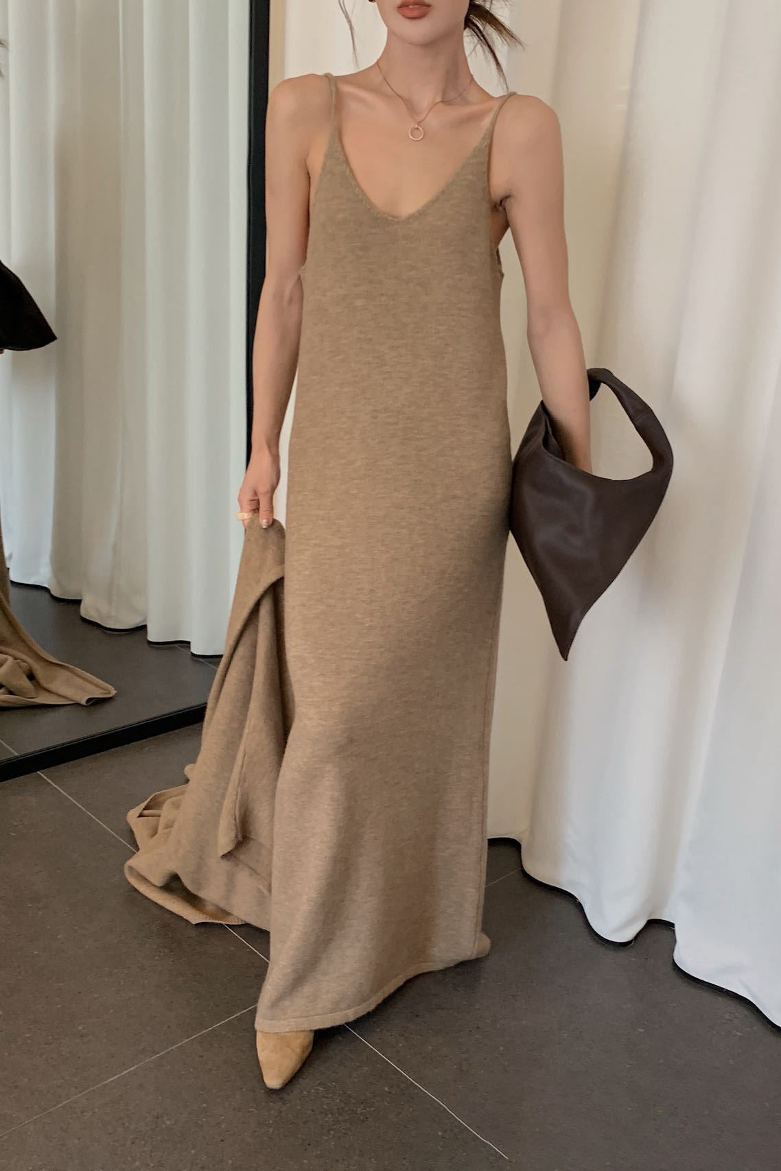 Elegant Knitted Shawl Coat and Dress Two-Piece Set