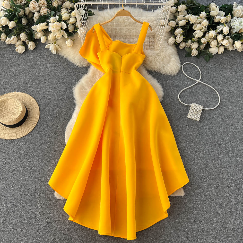 Sexy High Low Spaghetti Straps Bowknot Dress Women Evening Dress