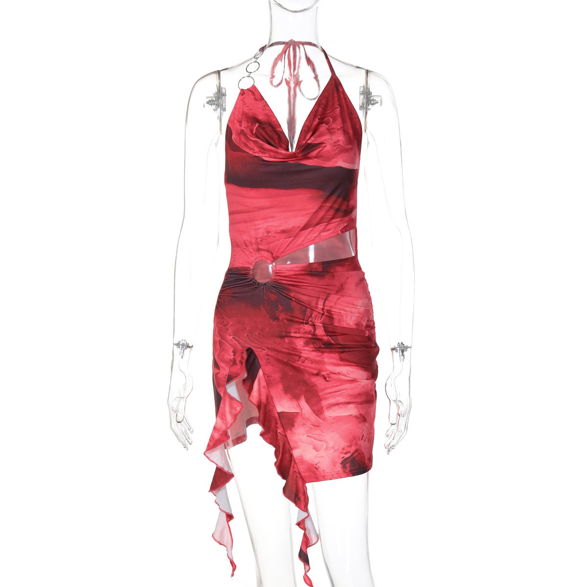 Printing Backless Lace up Dress - View 6