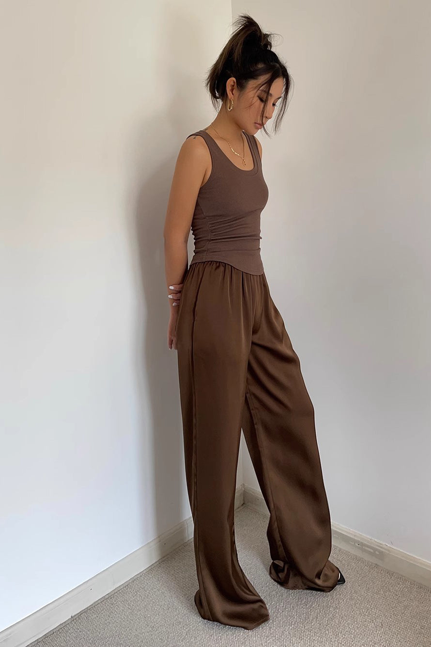 Satin Nature Elastic Waist Wide Leg Pants