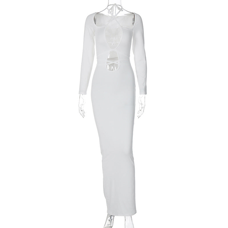 Lace Up Cutout Slim Long Sleeve Dress - View 4