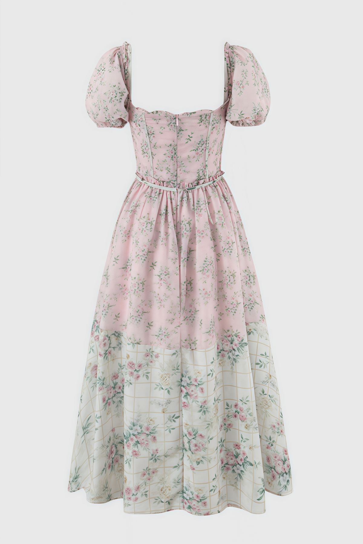 Floral Print Sweetheart Puff Sleeve Corset A-Line Midi Dress - View 6