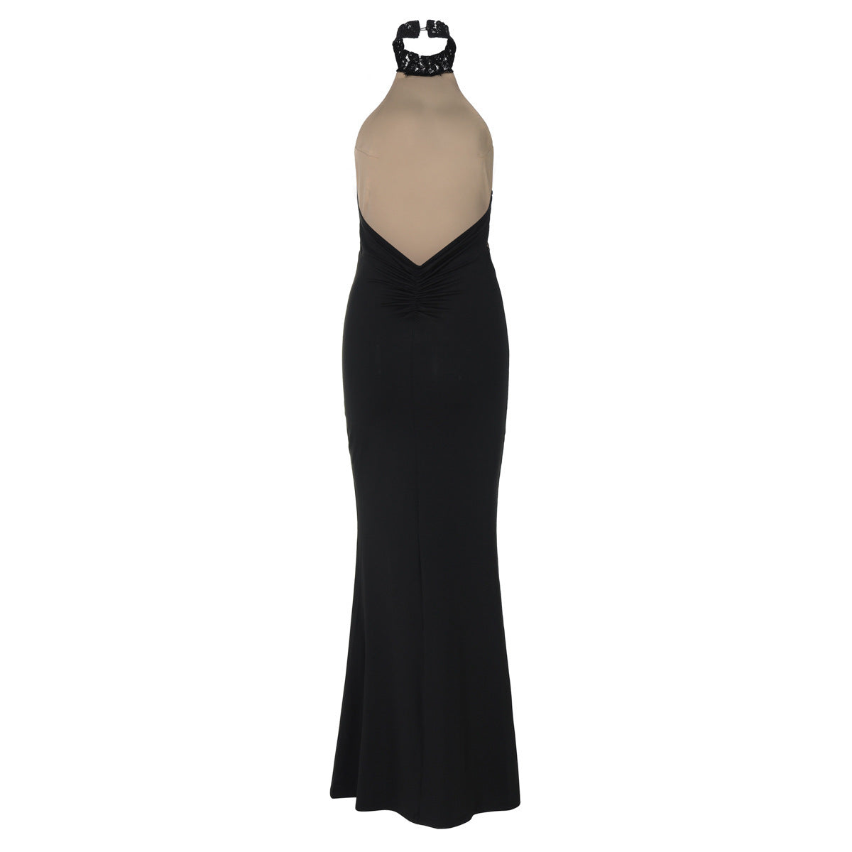 Halter Floral Lace Panel Ruched Bodycon Dress 2