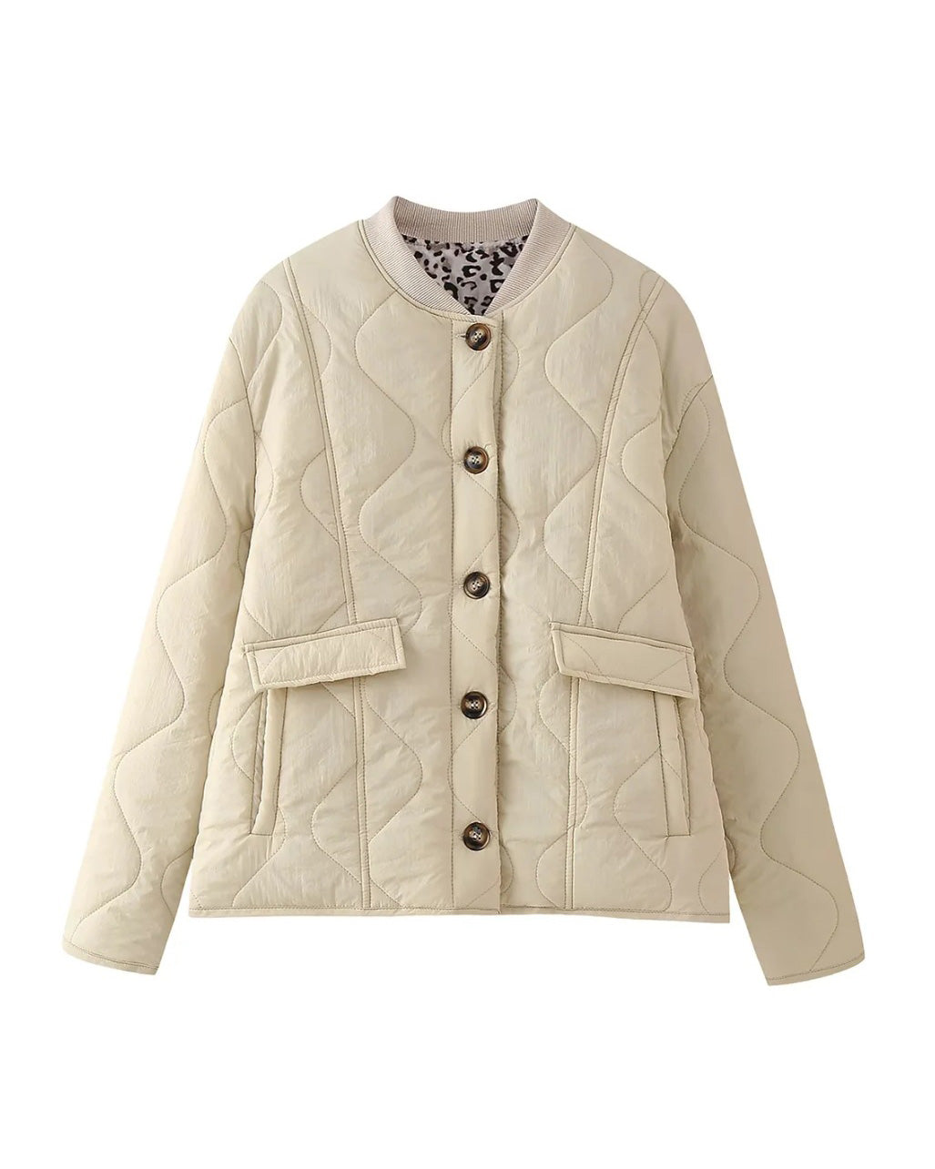 Quilted Padded Jacket with Chic Leopard Lining Design