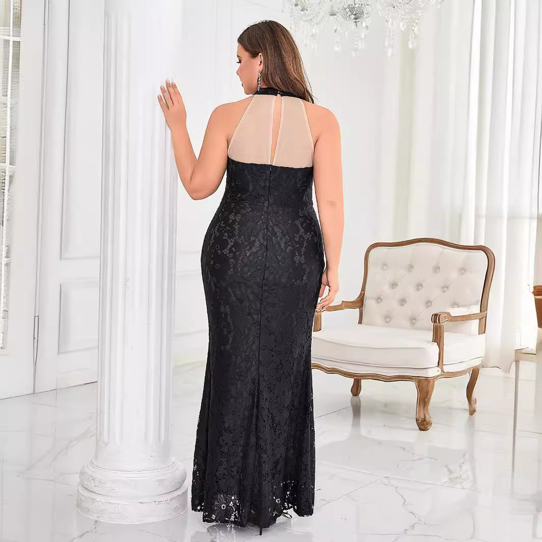 Plus Size Solid Color Small Round Neck Sleeveless Dress Elegant Slim Fit Sheath Cocktail Evening Dress - Fashionpara